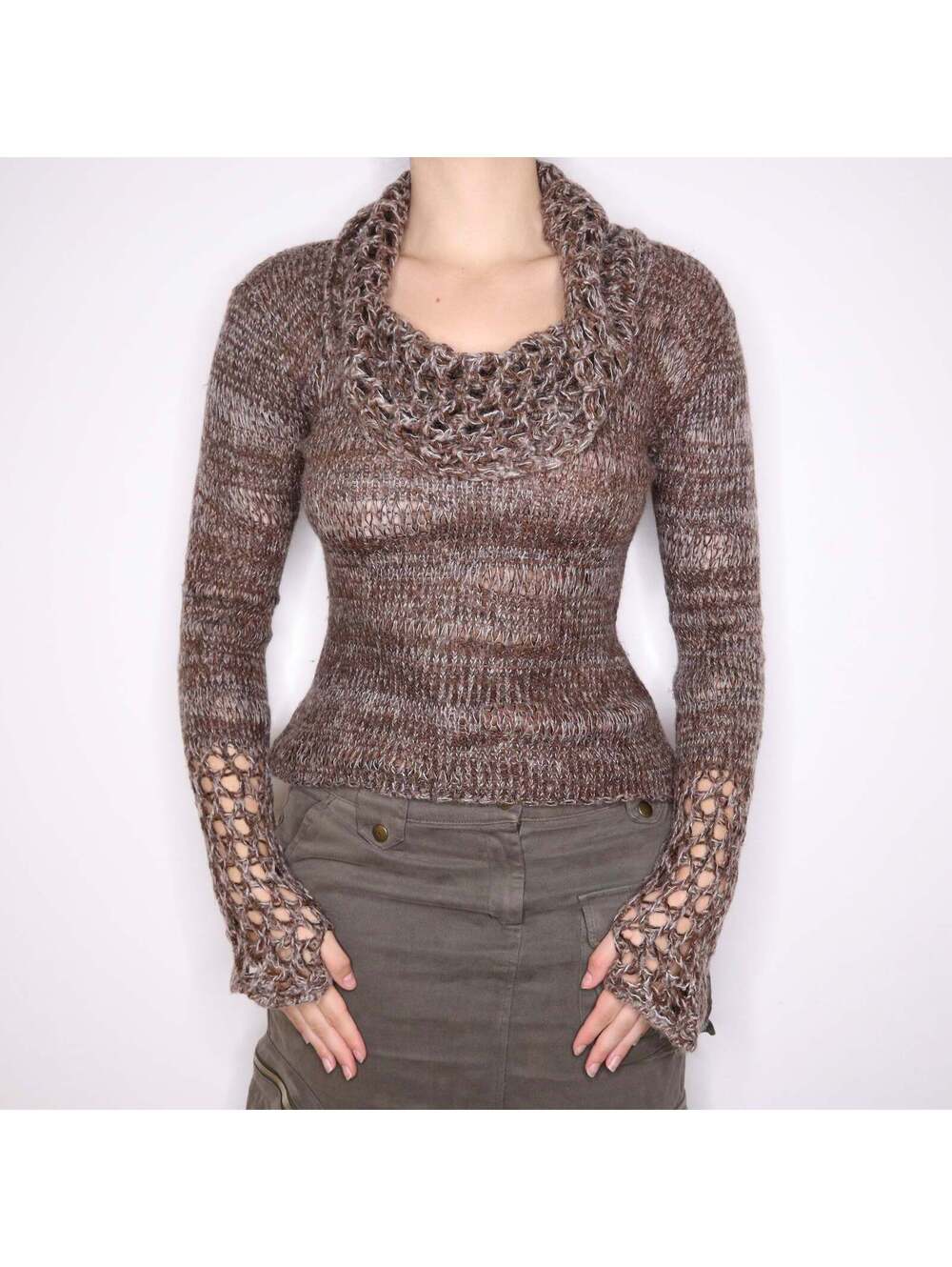 90s Italian Brown Wool Blend Fuzzy Sweater (M)